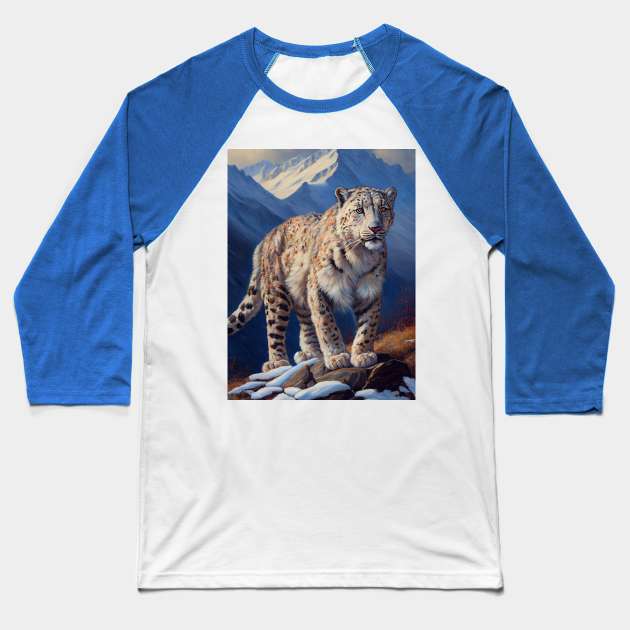 Snow Leopard Oil Paint Baseball T-Shirt by ABART BY ALEXST 